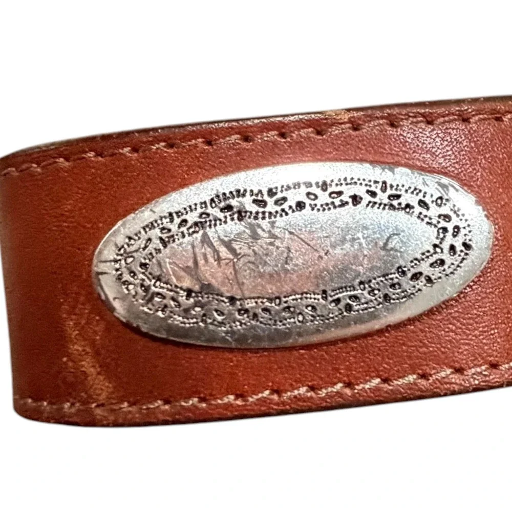 Brighton Brown Leather Western Concho Belt Silver Buckle 36 39107 Cognac Mens